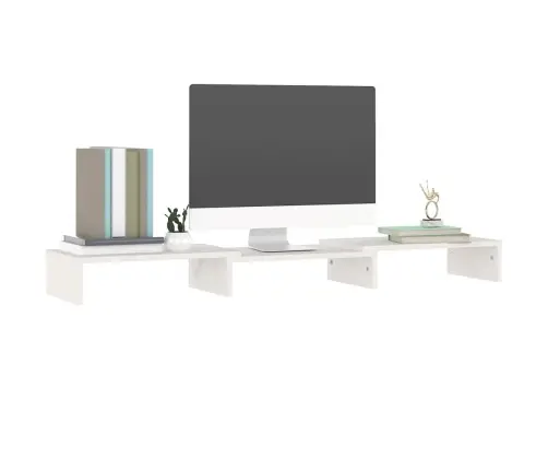 Monitoriaus Stovas, Baltas, 80X24X10,5cm Pušies Masyvas Monitoriaus Stovas, Baltas, 80X24X10,5cm Pušies Masyvas