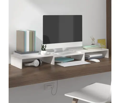 Monitoriaus Stovas, Baltas, 80X24X10,5cm Pušies Masyvas Monitoriaus Stovas, Baltas, 80X24X10,5cm Pušies Masyvas