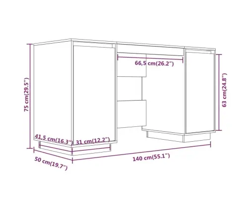 Rakstāmgalds, 140X50X75 Cm, Priedes Masīvkoks Vidaxl