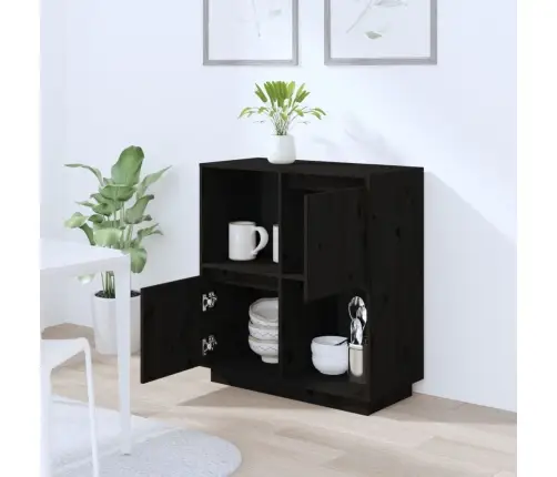 Kumode, Melna, 74X35X80 Cm, Priedes Masīvkoks Vidaxl