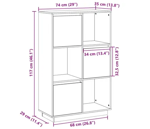 Augstais Skapītis, 74X35X117 Cm, Priedes Masīvkoks Vidaxl