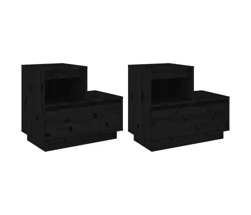Naktsskapīši, 2 Gab., Melni, 60X34X51 Cm, Priedes Masīvkoks Vidaxl