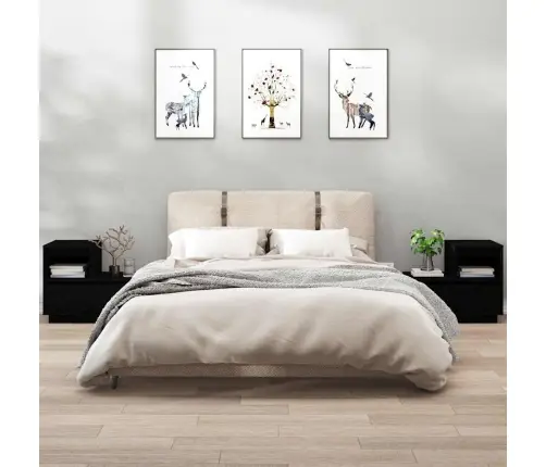 Naktsskapīši, 2 Gab., Melni, 60X34X51 Cm, Priedes Masīvkoks Vidaxl