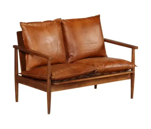 2-Daļīgs Dīvāna Komplekts, Dabīga Āda Un Akācijas Koks, Brūns Vidaxl