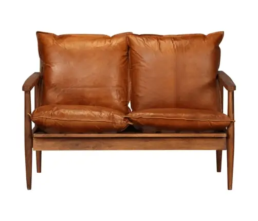 2-Daļīgs Dīvāna Komplekts, Dabīga Āda Un Akācijas Koks, Brūns Vidaxl