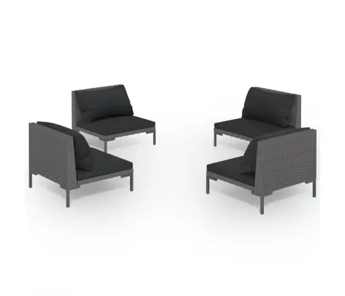 4-Osaline Aiamööblikomplekt Patjadega, Polürotang, Tumehall