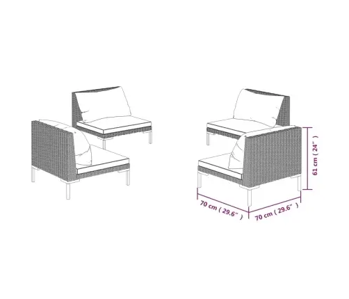 4-Osaline Aiamööblikomplekt Patjadega, Polürotang, Tumehall