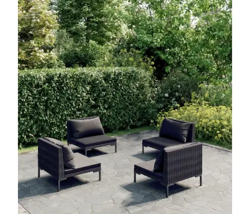 4-Osaline Aiamööblikomplekt Patjadega, Polürotang, Tumehall