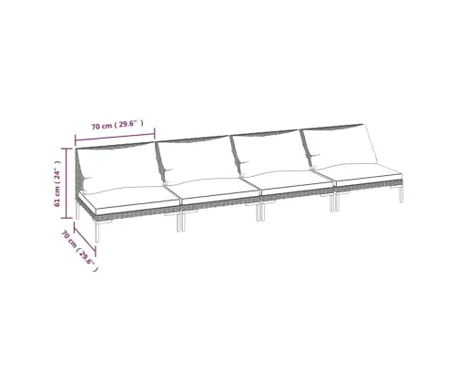 4-Daļīgs Dārza Mēbeļu Komplekts, Matrači, Pelēka Pe Rotangpalma Vidaxl