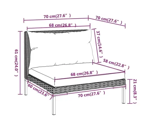 4-Daļīgs Dārza Mēbeļu Komplekts, Matrači, Pelēka Pe Rotangpalma Vidaxl
