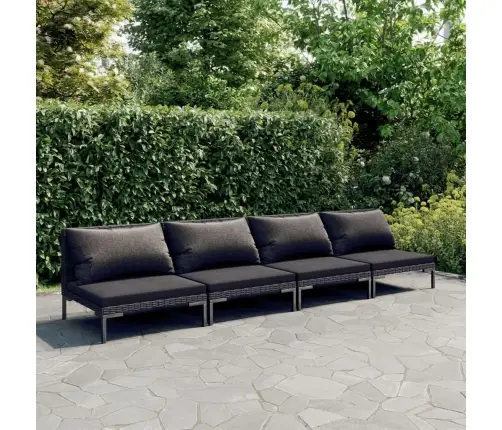 4-Daļīgs Dārza Mēbeļu Komplekts, Matrači, Pelēka Pe Rotangpalma Vidaxl