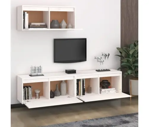 Tv Skapīši, 3 Gab., Balti, Priedes Masīvkoks Vidaxl