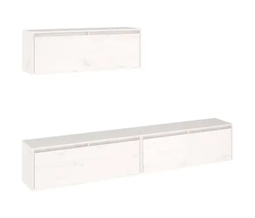 Trīsdaļīgs Televizora Skapja Komplekts, Balts Masīvkoka Priede Vidaxl