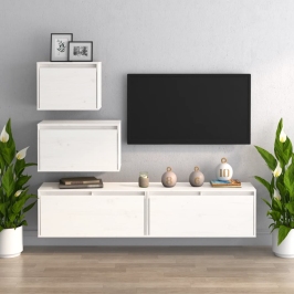 Tv Skapīši, 4 Gab., Balti, Priedes Masīvkoks Vidaxl