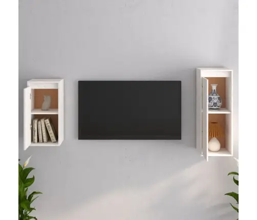 Televizoriaus Spintelės, 2Vnt., Baltos, Pušies Medienos Masyvas