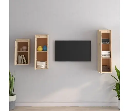 Tv Skapīši, 3 Gab., Priedes Masīvkoks Vidaxl