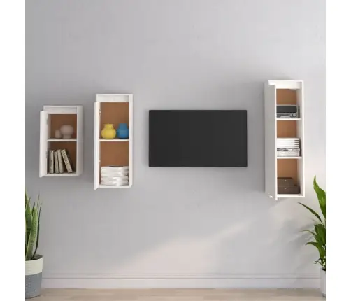 Telerikapid 3 Tk, Valge, Männipuit