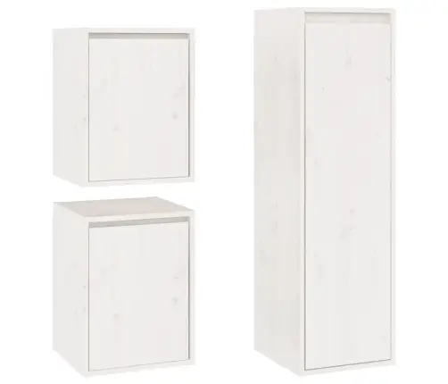 Tv Skapīši, 3 Gab., Balti, Priedes Masīvkoks Vidaxl