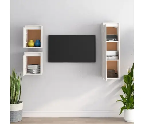 Tv Skapīši, 3 Gab., Balti, Priedes Masīvkoks Vidaxl