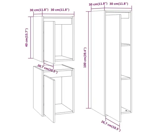 Tv Skapīši, 3 Gab., Balti, Priedes Masīvkoks Vidaxl