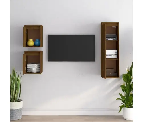 Naktsskapīši, 3 Gab., Medus Brūni, Priedes Masīvkoks Vidaxl