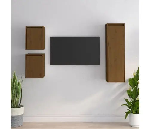 Naktsskapīši, 3 Gab., Medus Brūni, Priedes Masīvkoks Vidaxl