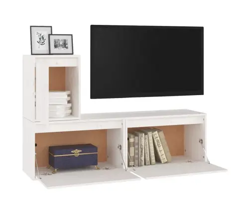 Telerikapid 3 Tk, Valge, Männipuit