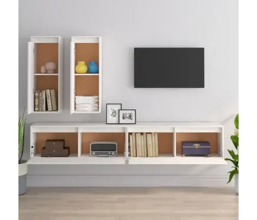 Tv Skapīši, 4 Gab., Balti, Priedes Masīvkoks Vidaxl