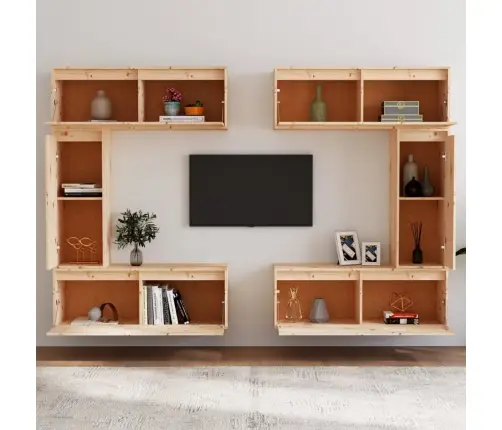 Televizoriaus Spintelės, 6Vnt., Pušies Medienos Masyvas