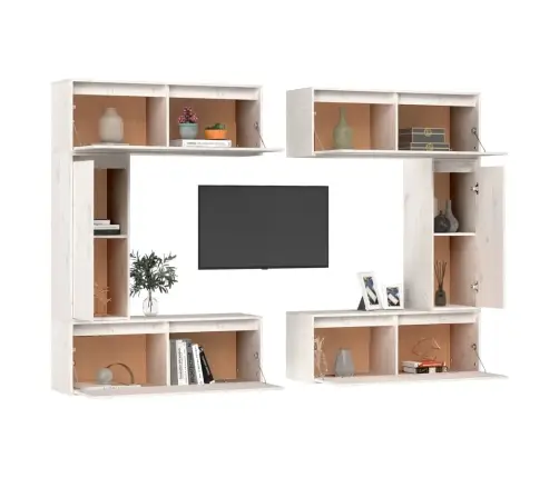 Tv Skapīši, 6 Gab., Balti, Priedes Masīvkoks Vidaxl