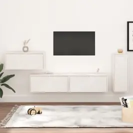 Tv Skapīši, 4 Gab., Balti, Priedes Masīvkoks Vidaxl