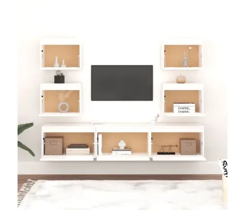 Tv Skapīši, 7 Gab., Balti, Priedes Masīvkoks Vidaxl