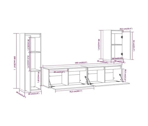 Tv Skapīši, 4 Gab., Priedes Masīvkoks Vidaxl