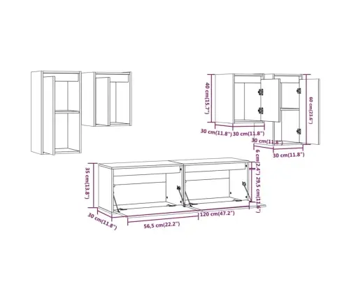 Tv Skapīši, 6 Gab., Balti, Priedes Masīvkoks Vidaxl