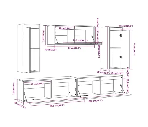 Tv Skapīši, 5 Gab., Priedes Masīvkoks Vidaxl