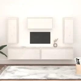 Tv Skapīši, 5 Gab., Balti, Priedes Masīvkoks Vidaxl