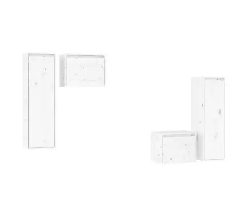 Televizoriaus Spintelės, 4Vnt., Baltos, Pušies Medienos Masyvas