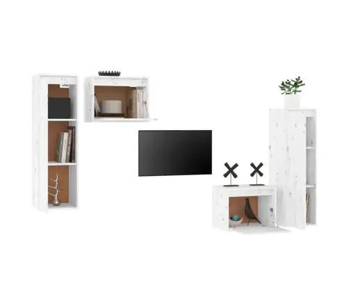 Televizoriaus Spintelės, 4Vnt., Baltos, Pušies Medienos Masyvas