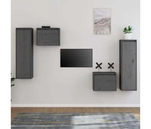 Tv Skapīši, 4 Gab., Pelēki, Priedes Masīvkoks Vidaxl