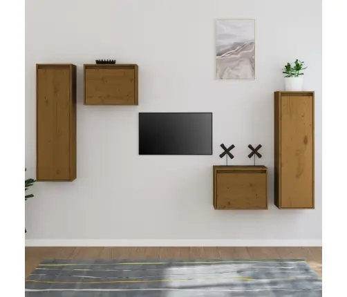 Televizoriaus Spintelės, 4Vnt., Medaus Rudos, Pušies Masyvas Televizoriaus Spintelės, 4Vnt., Medaus Rudos, Pušies Masyvas