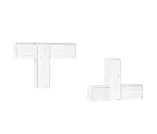 Televizoriaus Spintelės, 6Vnt., Baltos, Pušies Medienos Masyvas