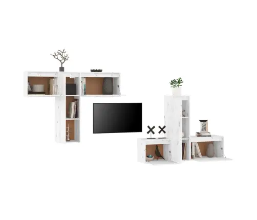 Televizoriaus Spintelės, 6Vnt., Baltos, Pušies Medienos Masyvas