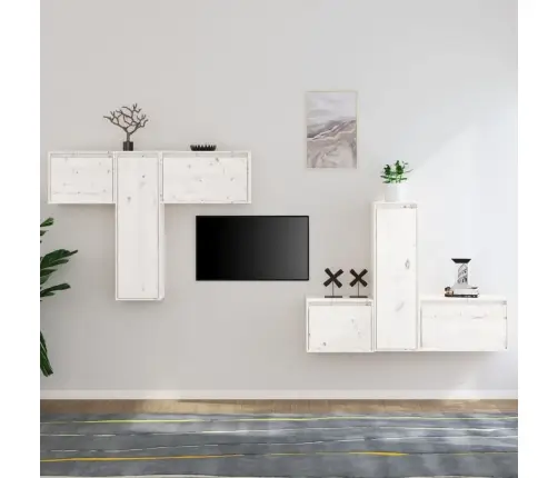 Televizoriaus Spintelės, 6Vnt., Baltos, Pušies Medienos Masyvas