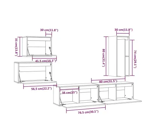 Tv Skapīši, 5 Gab., Priedes Masīvkoks Vidaxl
