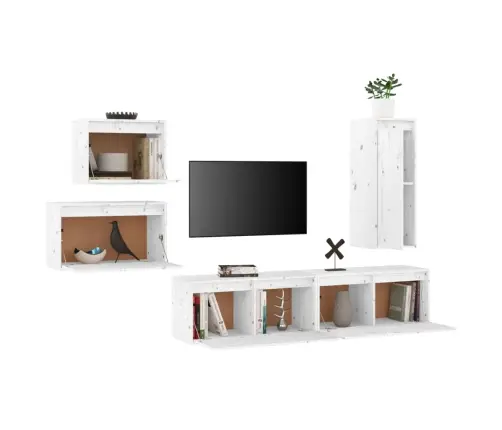 Tv Skapīši, 5 Gab., Balti, Priedes Masīvkoks Vidaxl Tv Skapīši, 5 Gab., Balti, Priedes Masīvkoks Vidaxl