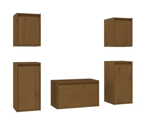 Televizoriaus Spintelės, 5Vnt., Medaus Rudos, Pušies Masyvas