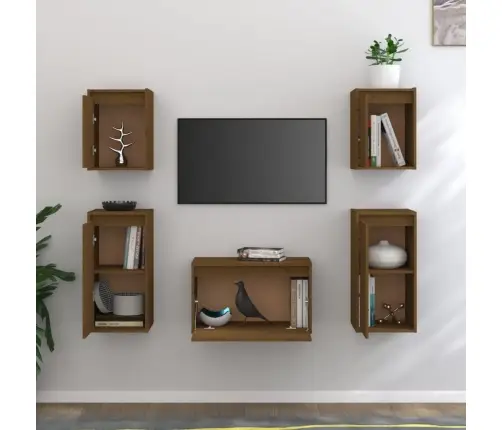 Televizoriaus Spintelės, 5Vnt., Medaus Rudos, Pušies Masyvas