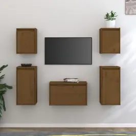Tv Skapīši, 5 Gab., Medus Brūni, Priedes Masīvkoks Vidaxl