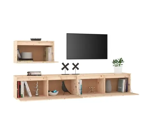 Tv Skapīši, 3 Gab., Priedes Masīvkoks Vidaxl