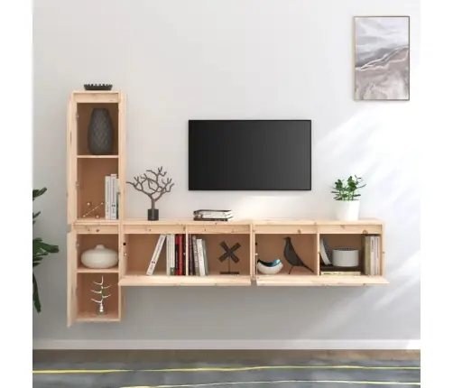 Televizoriaus Spintelės, 4Vnt., Pušies Medienos Masyvas